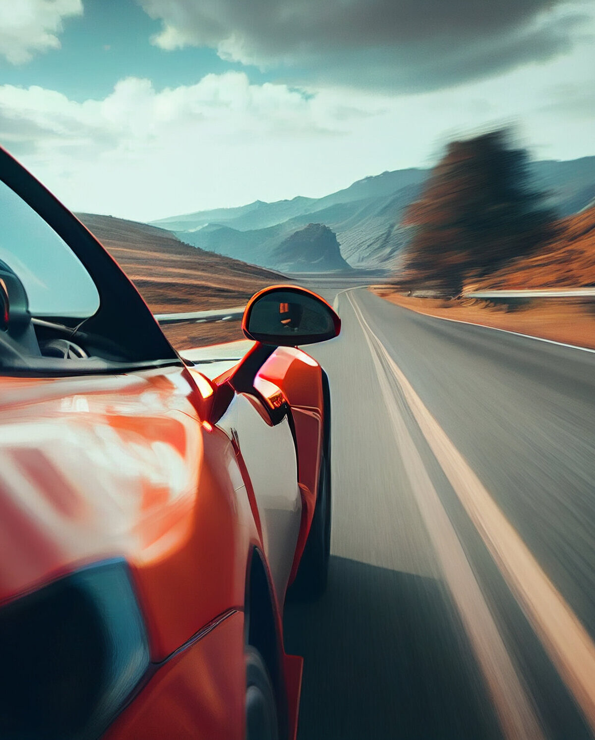 Roter Sportwagen fährt auf Straße