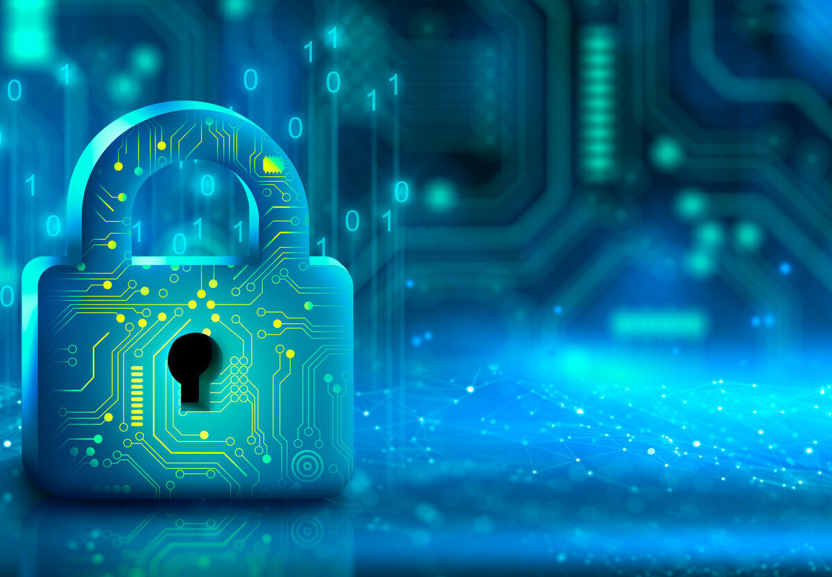 Vorhängeschloss mit Schlüsselloch in Datensicherheit auf Schaltung. Moderne Sicherheit